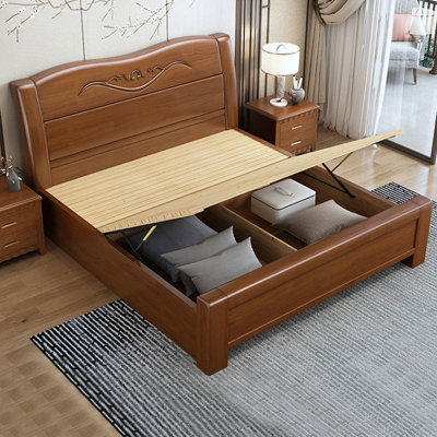 臻远ZY-SMC-119 现代简约实木床双人床 1.5米气压高箱