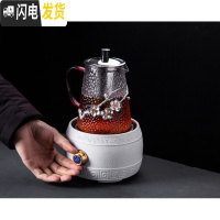 三维工匠耐热锤纹玻璃茶壶过滤加厚家用大号煮茶器泡茶单壶透明可加热防爆 梅花壶700+纳福电陶炉白色茶具