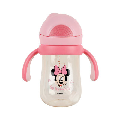 迪士尼（Disney）宝宝学饮杯吸管杯儿童水杯婴儿防漏手柄重力球水壶PPSU粉色米妮280ml
