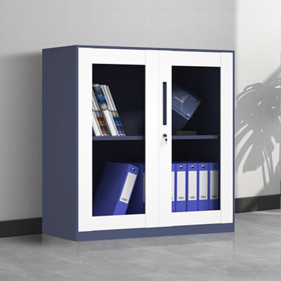 创世人 拆装套色文件柜办公柜资料柜档案柜储物柜灰白玻璃对开门矮柜