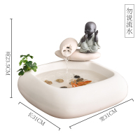 创意陶瓷小沙弥流水喷泉摆件办公室客厅茶几桌面装饰 三维工匠 方形勿说(黑色款)