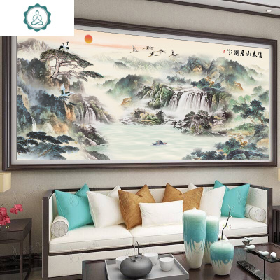 蒙娜丽莎十字绣流水生财2019新款线绣客厅山水画富春山居图风景画封后印花中格丝线-195*85cm