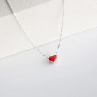 甜美可爱手工红色滴釉爱心清新桃心S925纯银短项链锁骨链女送女朋友老婆情人节七夕生日礼物