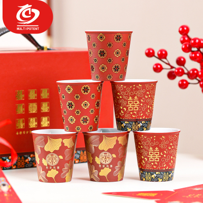 MULTIPOTENT功夫茶杯陶瓷婚庆中国红吾家有喜泡茶杯主人杯6杯婚宴喜庆茶杯