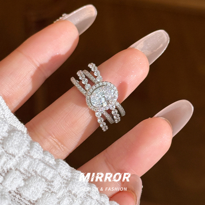 925纯银高碳钻多层戒指女指环尾戒个性时尚创意潮流约7g BCJ3342送女朋友老婆情人节七夕生日礼物