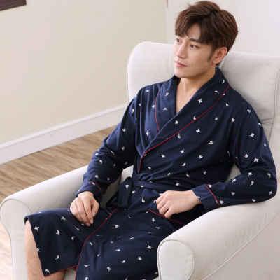 长袖睡袍男士春秋季浴袍男纯棉长款性感全棉春夏季浴衣男生睡衣