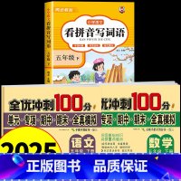 [五年级下册]看拼音写词语+语数试卷 小学五年级 [正版]看拼音写词语五年级下册 语文小学注音生字拼音拼读字词5年级上汉