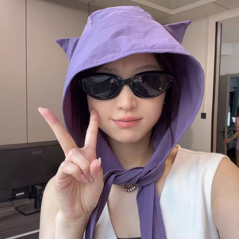 绑带薄款速干防晒遮阳帽女可爱猫耳防紫外线包头护耳头巾帽