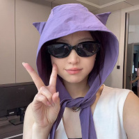 绑带薄款速干防晒遮阳帽女可爱猫耳防紫外线包头护耳头巾帽