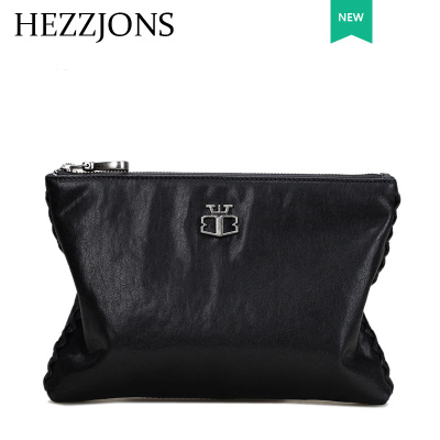 赫泽琼斯HEZZJONS男士手拿包进口意大利牛皮手包青年商务休闲软皮信封包男神英伦奢侈品手腕包黑色进口意大利牛皮
