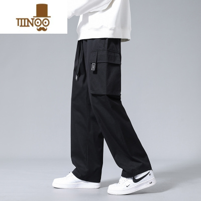 YANXU直筒工装裤男生多袋裤子男款潮牌宽松百搭阔腿运动休闲长裤