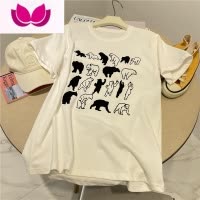 七斓卡通植绒短袖磨毛T恤女春内搭宽松百搭白色圆领打底衫奶茶色体恤