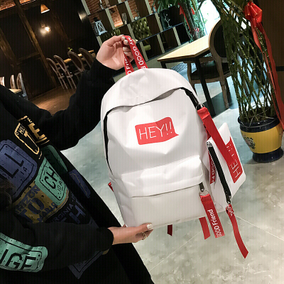 新款帆布双肩包女韩版新款潮百搭时尚子母笔袋书包多功能学生背包-定制卡其色卡其色