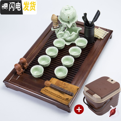 三维工匠懒人茶具茶杯套装青瓷半自动功夫茶具创意个性石磨泡茶壶整套简约 坐佛粉绿搭典藏棕58弹盖棕色小号