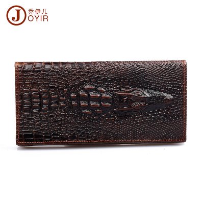 新品真皮长款男士钱包头层牛皮鳄鱼纹多卡位手拿包男时尚复古男包妮梦诗528啡色