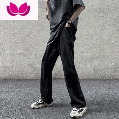 七斓欧美高街vibe裤子潮牌纯黑色牛仔裤男美式微喇直筒裤修身长裤