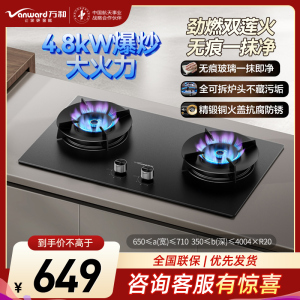 万和(Vanward)液化气燃气灶具煤气炉双灶嵌入式4.8kw家用猛火JZY-C7L50