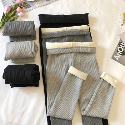 SUNTEK打底裤女秋冬加绒加厚灰色高腰显瘦紧身弹力外穿保暖九分小脚裤子打底裤