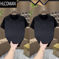 HLCOMAN夏季新款男士潮流百搭速干冰丝短袖T恤修身上衣半袖男立领体恤潮