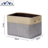 美式简约拼色可折叠提手棉麻收纳箱脏衣篮玩具杂物整理收纳篮 三维工匠