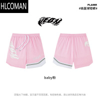 HLCOMAN短裤火焰篮球裤夏季宽松美式潮牌训练四分裤男跑步网眼运动裤