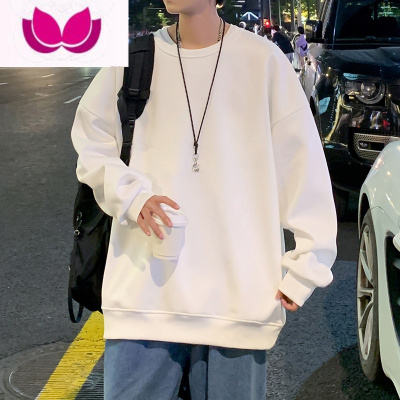 七斓潮牌宽松无帽卫衣男纯色长袖港风打底衫ins圆领上衣服t