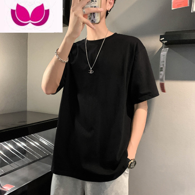 七斓黑色港风潮流ins宽松短袖t恤男夏季圆领五分半袖简约情侣体恤