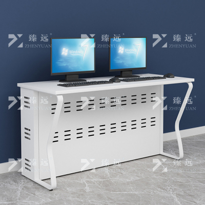 臻远 钢架电脑桌培训桌机房电脑桌学习桌课桌 双人位H款