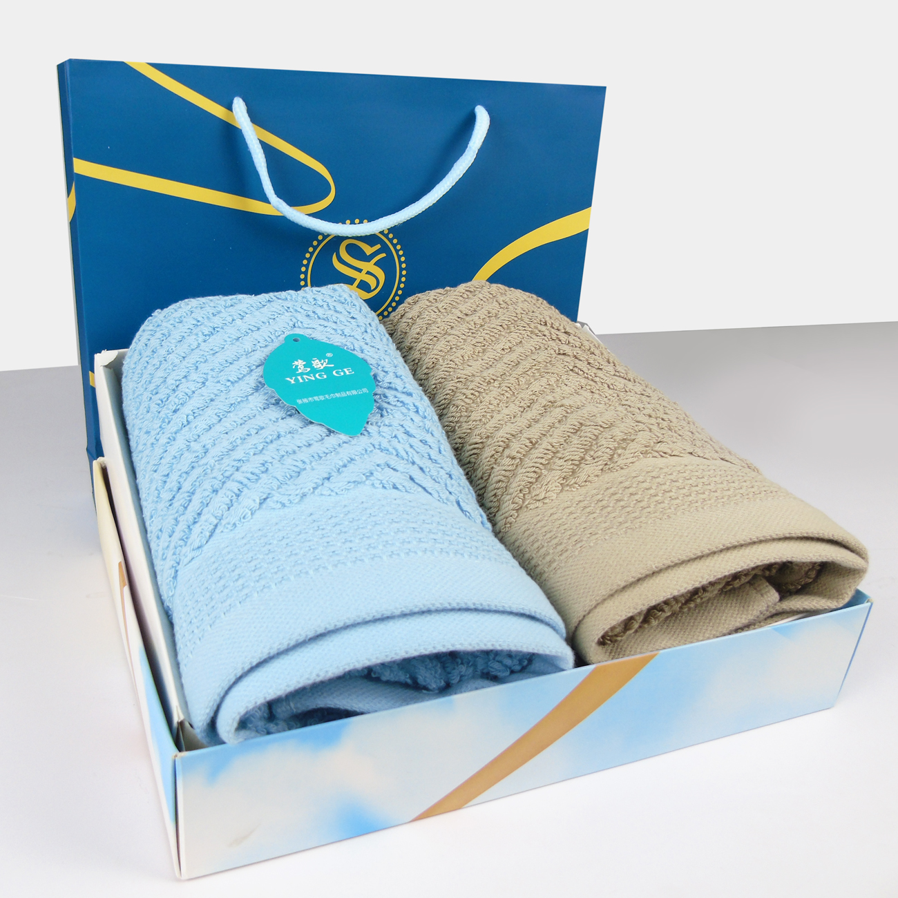 莺歌 新疆长绒棉优素毛巾80*35(±2)cm*2(2条装六色随机)盒