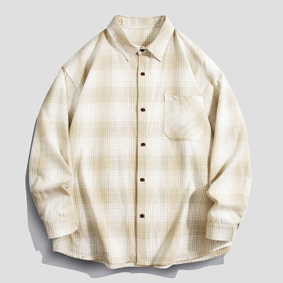 衬衫男春秋季新款格子衬衫男士长袖潮牌内搭百搭宽松翻领衬衣外套