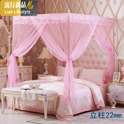 蚊帐三开加粗加厚不锈钢落地支架宫廷公主方顶蚊帐1.5m1.8米床 三维工匠