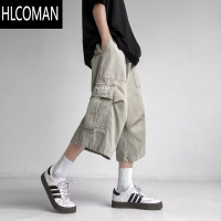 HLCOMANvibe美式复古大口袋工装七分裤男夏季潮牌宽松直筒过膝短裤子百搭