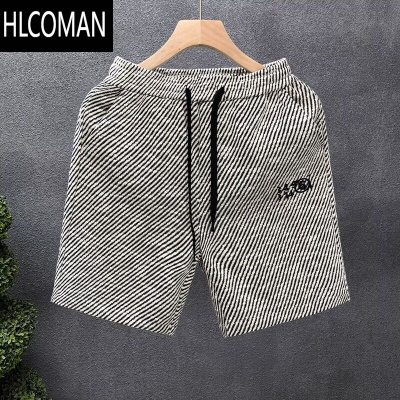 HLCOMAN2025夏季新款男士条纹短裤时尚百搭休闲沙滩裤潮牌宽松直筒五分裤