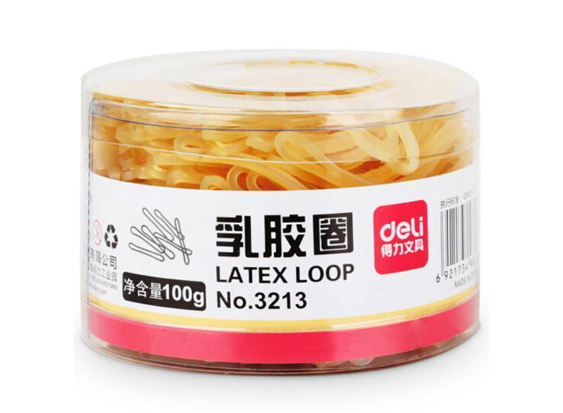 得力(deli) 3213 办公耐用 弹力乳胶圈/橡皮筋/橡胶圈/牛 皮筋 100g/筒