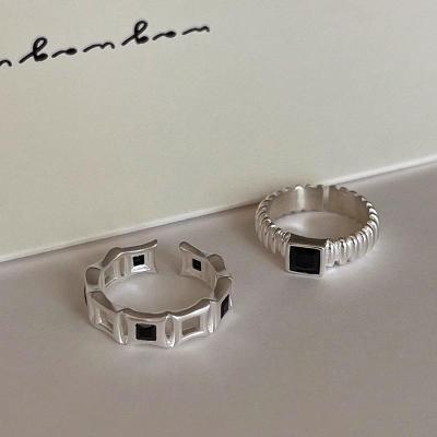 哑光方形黑锆石简约风戒指女小众高级感轻奢百搭个性食指戒新品潮送女朋友老婆情人节七夕生日礼物