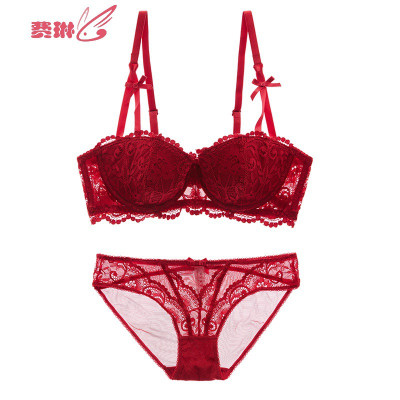 法式性感蕾丝1/2半杯薄款文胸超薄聚拢小胸罩纯白色日系少女内衣费琳文胸套装