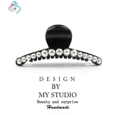 发夹后脑勺抓夹韩国珍珠简约优雅气质洗澡盘发马尾卷发大号顶夹女你那么美香槟色