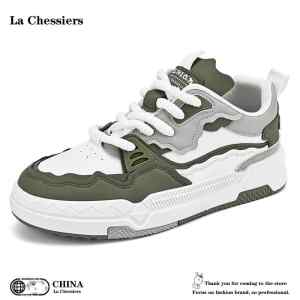 La Chessiers小白鞋2025新款春秋季透气百搭韩版潮流休闲运动鞋子男平底学生低帮港风板鞋 绿色 41码