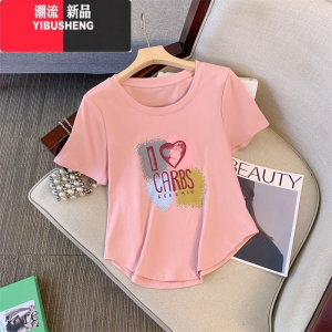 YIBUSHENG300斤大码女装韩版正肩短袖T恤季胖mm遮肚子设计感弧形显瘦上衣