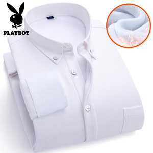 花花公子新款高品质衬衫加绒男士衬衫翻领长袖保暖简约日常通勤衬衣