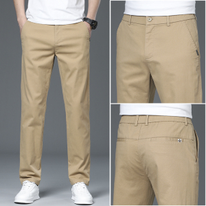 老爷车(LAOYECHE)休闲裤男士春夏季纯棉松紧腰裤子男宽松直筒裤弹力款商务西裤
