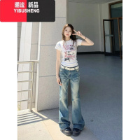 YIBUSHENG美式甜酷小众白色正肩不露腰短袖T恤女修身显瘦辣妹掐腰短上衣