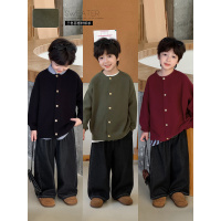 童酷男童秋季新款洋气纯色宝宝针织开衫百搭圆领宽松儿童毛衣