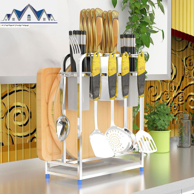 多功能不锈钢刀架厨房置物架刀具收纳架砧板架筷子筒锅铲厨具挂架 三维工匠