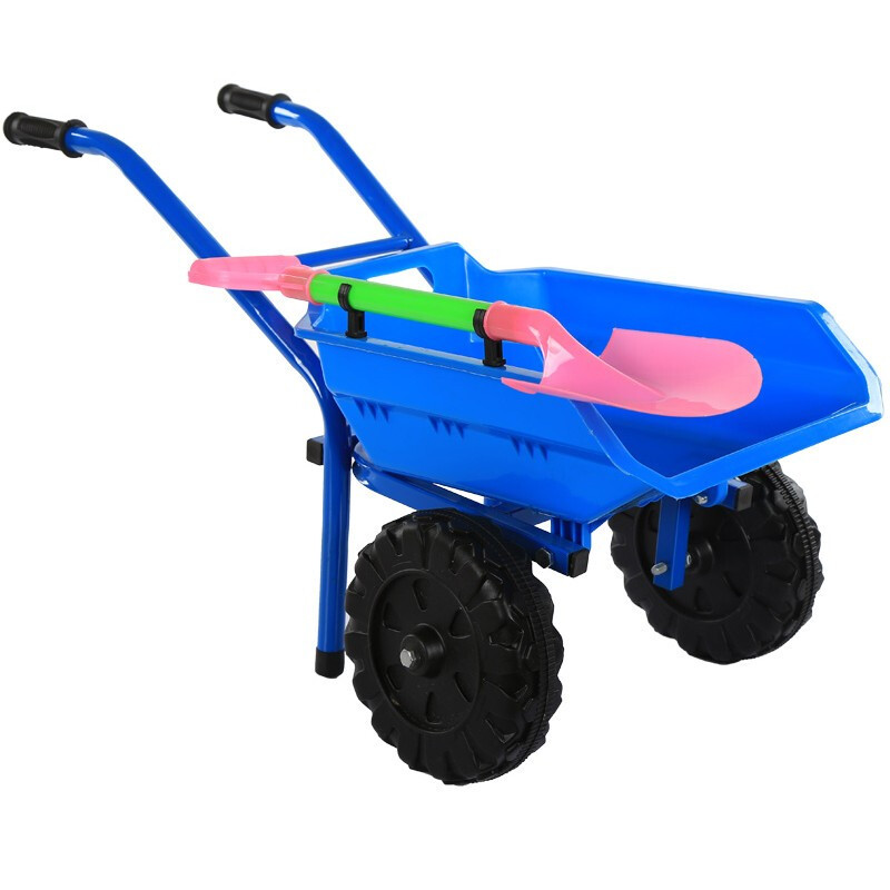 儿童沙滩宝宝玩具手推车加大加厚双轮单轮推土车小孩玩沙玩具 粉红