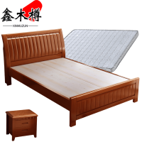 鑫木樽实木床1.2m+床垫+床头柜套