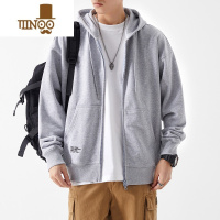 YANXU连帽卫衣男生初秋日系灰色简约开衫情侣休闲拉链刺绣上衣男