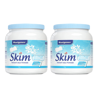 新效期[保税]2罐-美可卓(Maxigenes)蓝胖子蓝妹子脱脂高钙牛奶粉1kg澳洲进口脱脂成人奶粉中老年青少年
