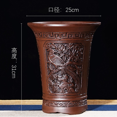 古达紫砂花盆陶瓷特大号大口径兰花盆绿萝吊兰陶瓷花盆带托盘点彩兰花盆2个一套特大浮雕兰花盆特大号