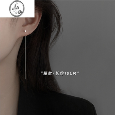 JiMi925银小方块耳线女银银养耳洞耳线2022年新款潮长款耳环圆脸显瘦